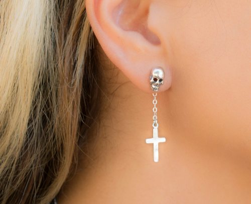 Cross and Skull Goth Earring