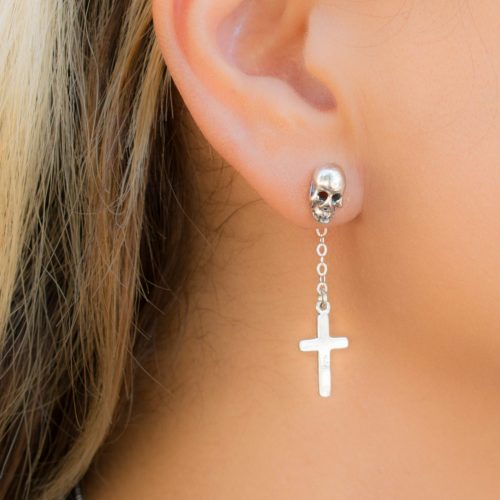Cross and Skull Goth Earring