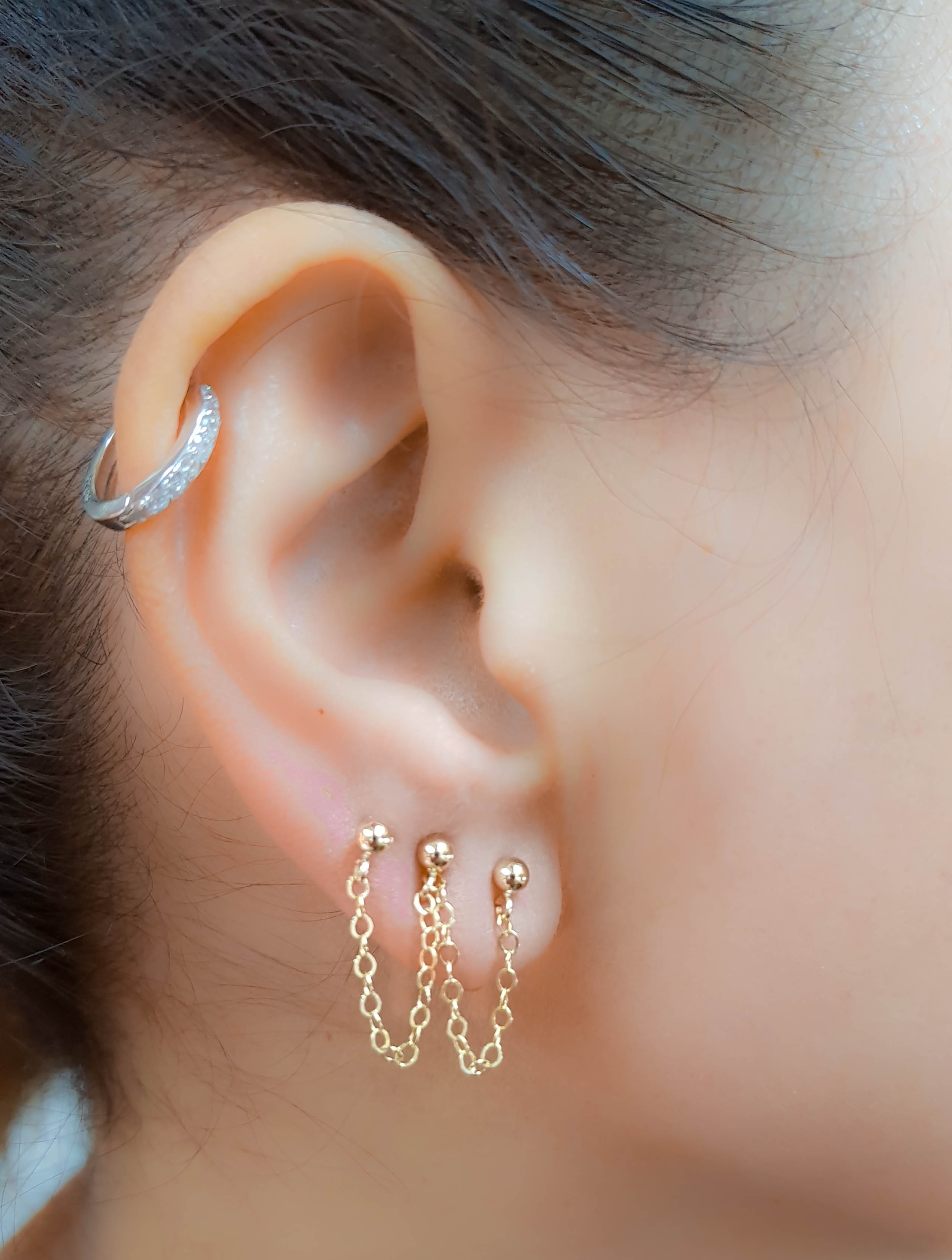 Double Triple Four Piercing Chain Earring - Moonli Designs