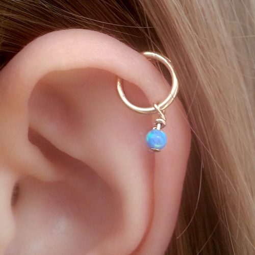 Opal helix ring in 14k gold filled with a white opal bead, 16 gauge