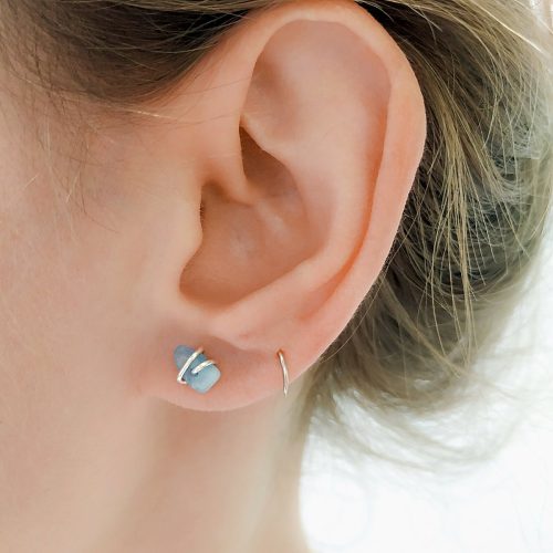 Wire wrapped aquamarine stud earrings in 14k gold filled