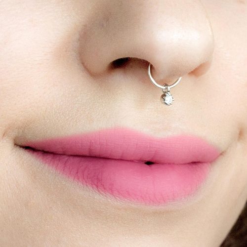 Tiny CZ dangle septum ring in 14k gold filled