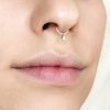 Tiny CZ dangle septum ring in 14k gold filled, photo 2