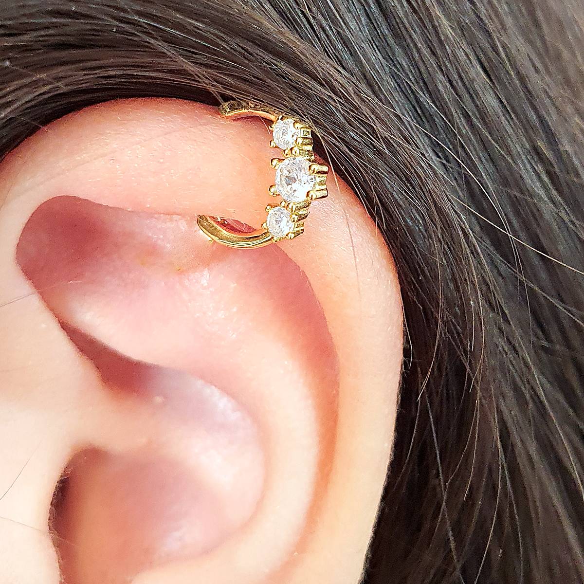 CZ helix clicker ring, 16 gauge, in gold color sterling silver, photo 2