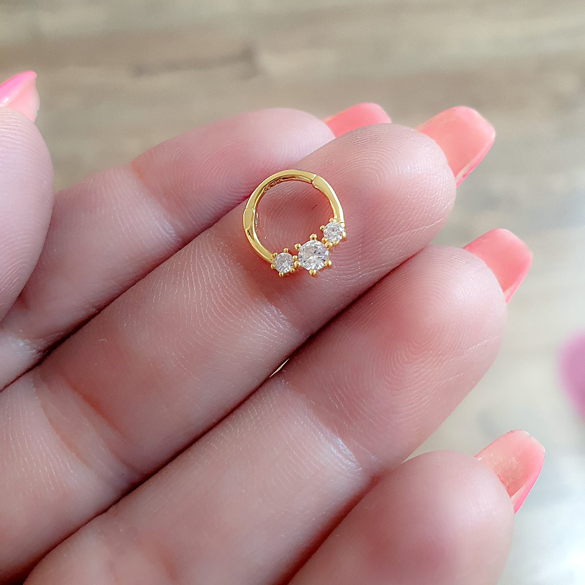 CZ helix clicker ring, 16 gauge, in gold color sterling silver, photo 7