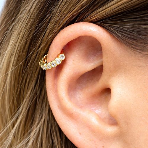 CZ helix hoop earring in 14k gold filled with clear cubic zirconia
