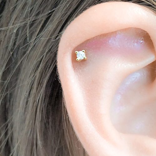 CZ helix stud earring with screw ball back in 14k gold filled