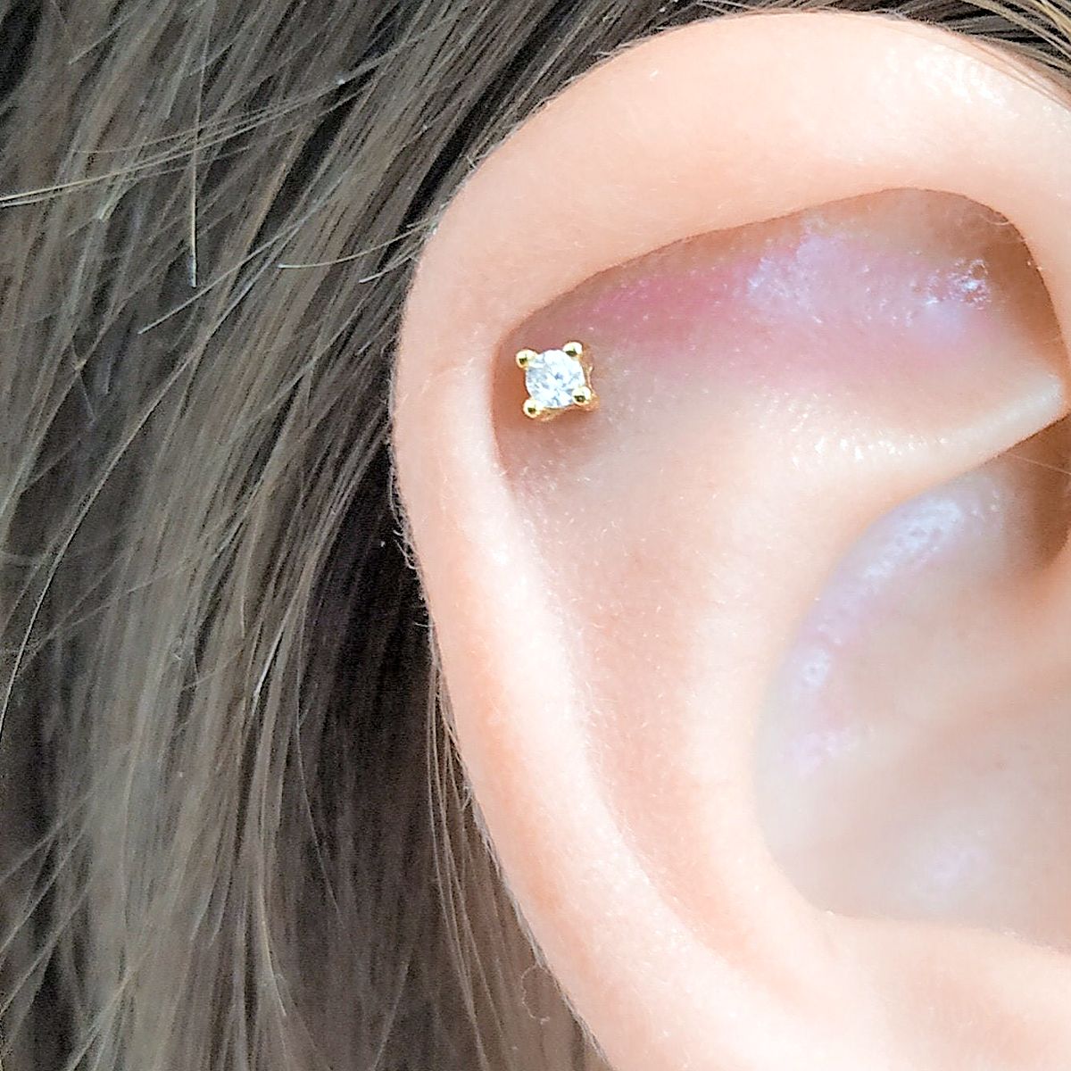 CZ helix stud earring with screw ball back in 14k gold filled