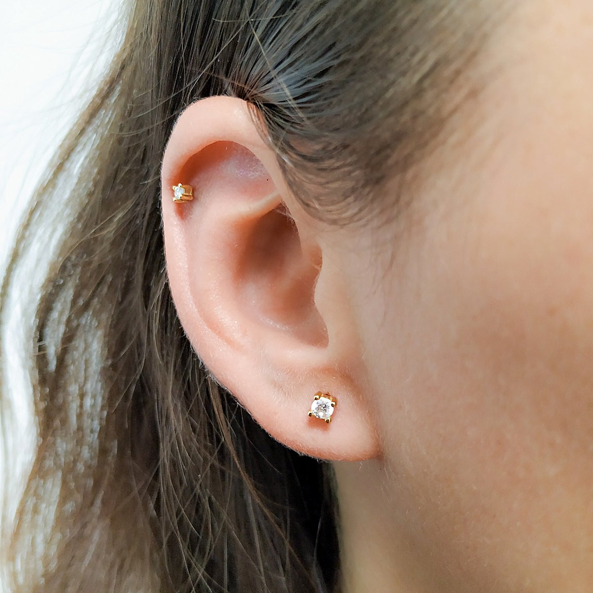 CZ helix stud earring with screw ball back in 14k gold filled, photo 2