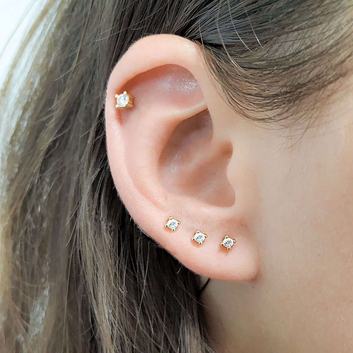 CZ helix stud earring with screw ball back in 14k gold filled, photo 3