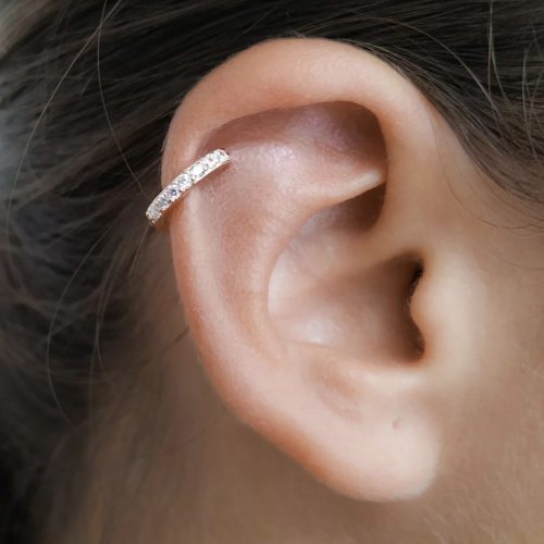 CZ pave helix clicker hoop in sterling silver