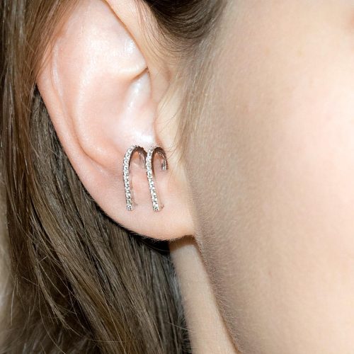 Sterling silver suspender earrings with tiny clear cubic zirconia stones