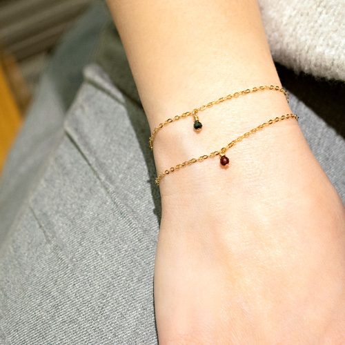 Dainty birthstone bracelet with a tiny stone charm in 14k gold filled