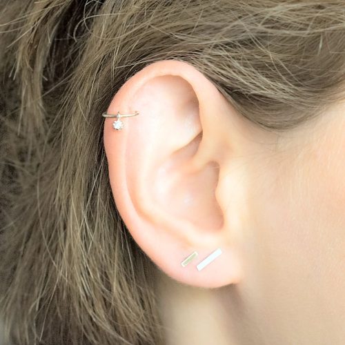 Tiny CZ dangle helix hoop in 14k gold filled
