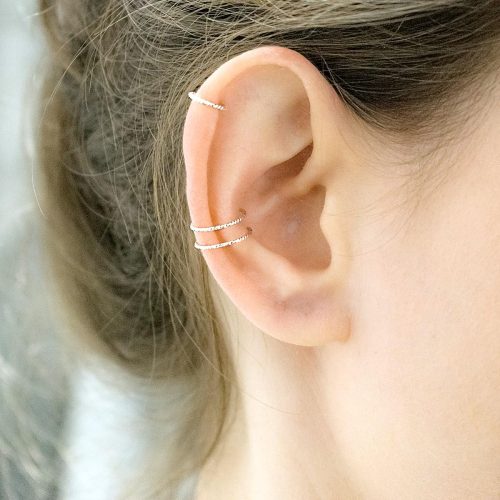 Diamond cut double ear cuff in sterling silver