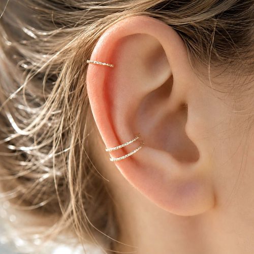 Diamond cut helix hoop earring in sterling silver