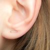 Double piercing staple stud earring in 14k gold filled, polished finish, photo 5