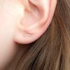 Double piercing staple stud earring in 14k gold filled, polished finish, photo 6
