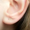 Double piercing staple stud earring in 14k gold filled, polished finish, photo 7