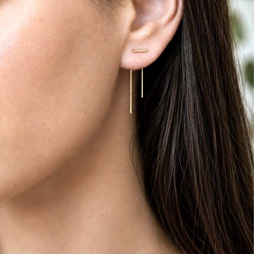 Double piercing threader earring in 14k gold filled
