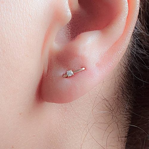 Two hole staple stud earring with tiny CZ in 14k gold filled