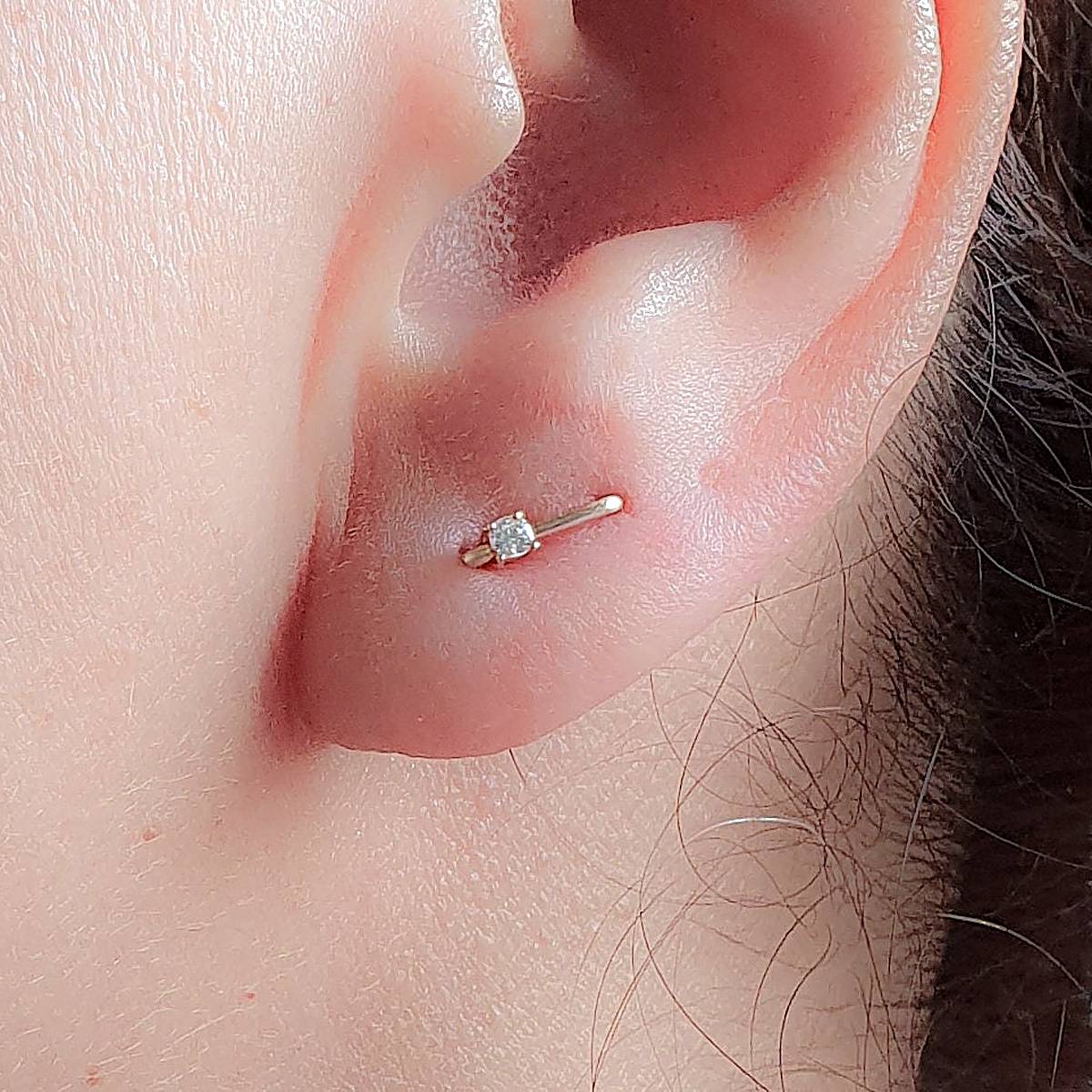 Two hole staple stud earring with tiny CZ in 14k gold filled