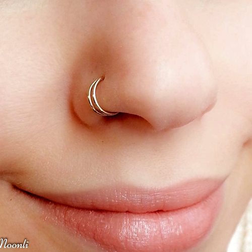 Fake double hoop nose ring clip-on cuff in 14k gold filled