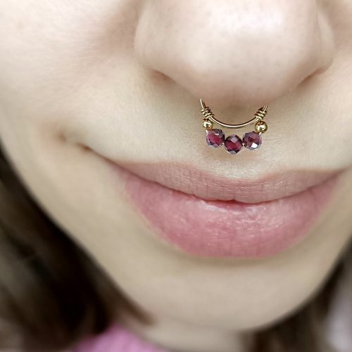 Fake septum ring with emerald gemstones in 14k gold filled