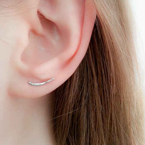Hammered ear climber earring in sterling silver
