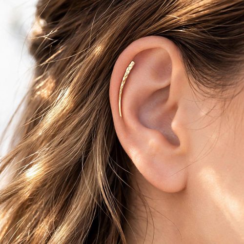 Hammered long helix climber earring in 14k gold filled