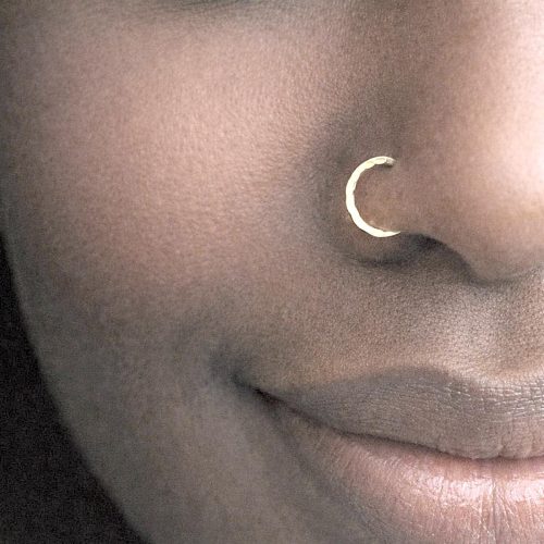 Hammered nose ring hoop in 14k gold filled