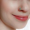 Hammered nose ring with turquoise bead in 14k gold filled, photo 2