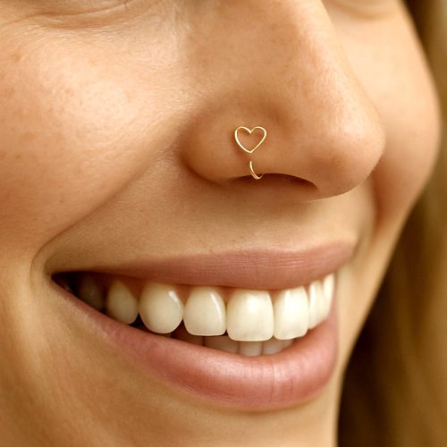 Heart nose ring hoop in 14k gold filled