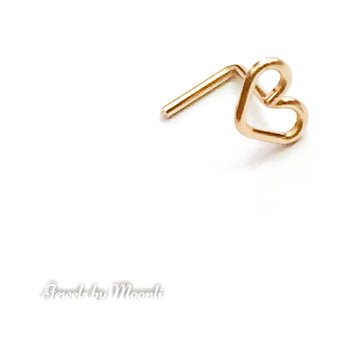 Dainty heart nose stud with L shape post in 14k gold filled, photo 2
