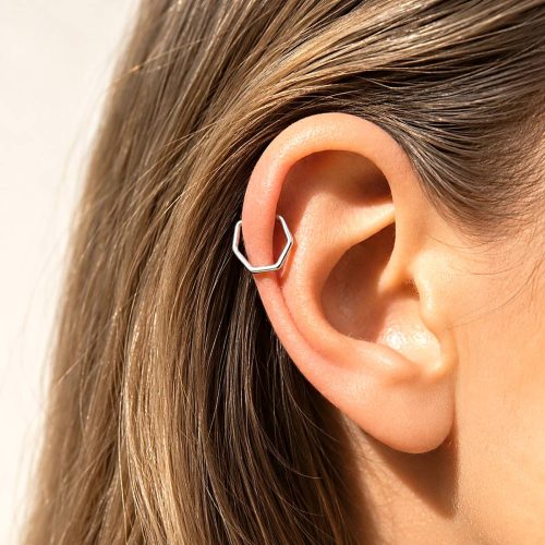 Hexagon helix hoop earring in 14k gold filled