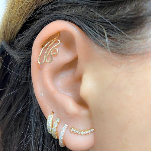 Hidden helix wave earring in 14k gold filled with a hammered finish