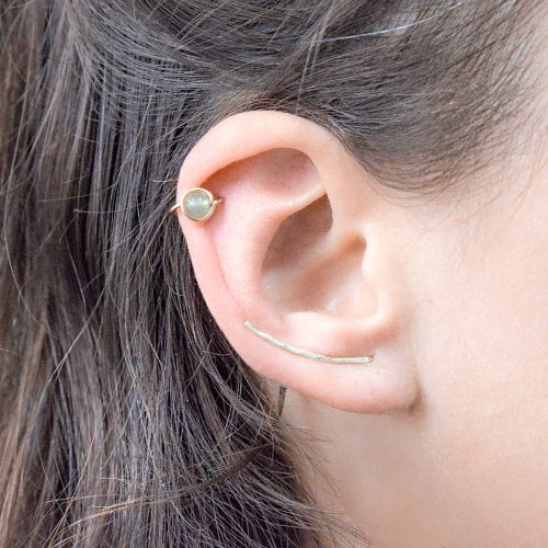Jade bead helix hoop earring in 14k gold filled
