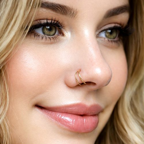 Linked double hoop nose ring in 14k gold filled