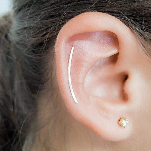 Long curved helix climber earring in 14k gold filled