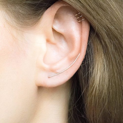 Thin curved ear climber earring in 14k gold filled