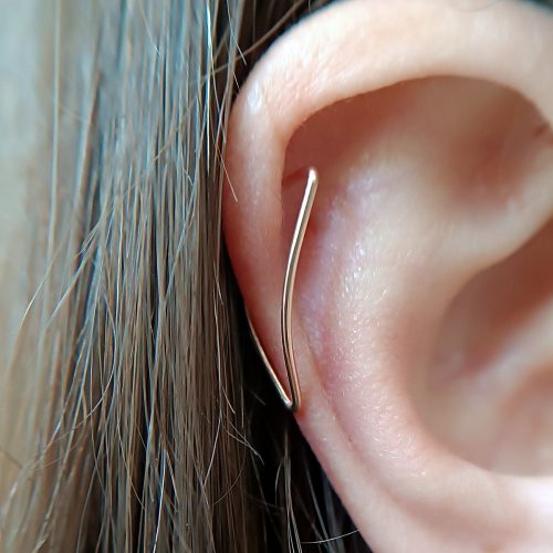 Long curved triangle helix earring in 14k gold filled