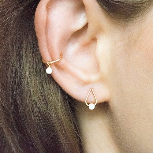 Opal dangle ear cuff in 14k gold filled