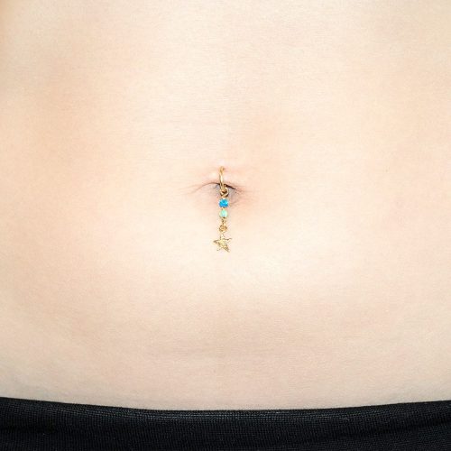Clip-on fake belly ring with opal beads and starfish charm in 14k gold filled