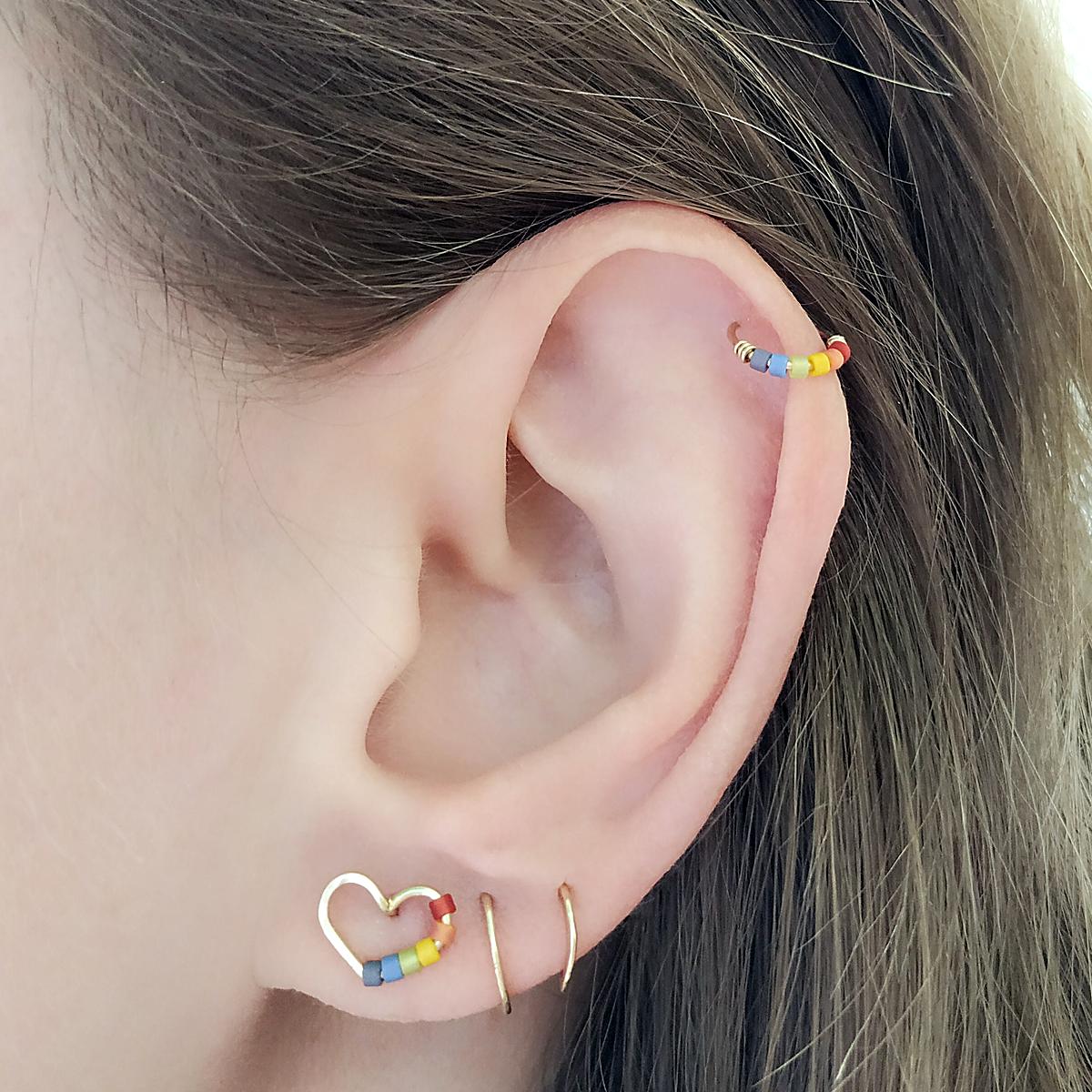 Rainbow beaded helix hoop in 14k gold filled, photo 3