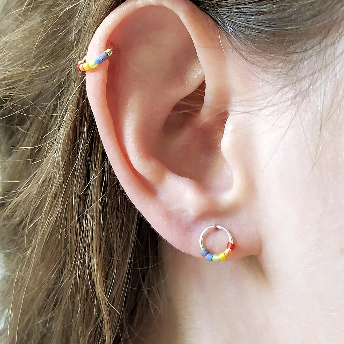 Rainbow beaded helix hoop in 14k gold filled, photo 4