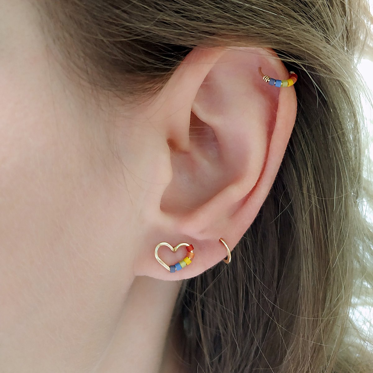 Rainbow beaded helix hoop in 14k gold filled, photo 6