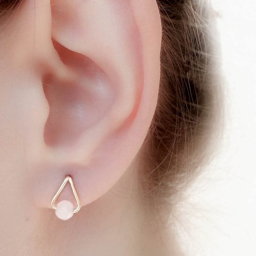 Rose quartz stud earrings in 14k gold filled