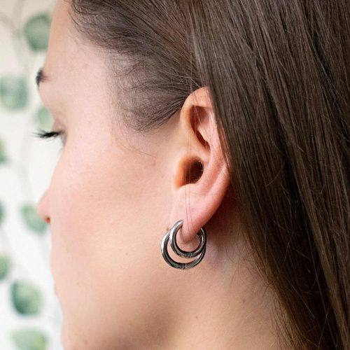 Small thick huggie hoop earring in silver stainless steel