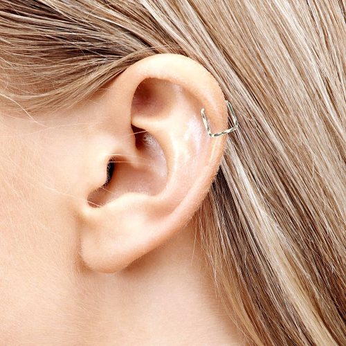 Square hammered helix hoop earring in 14k gold filled
