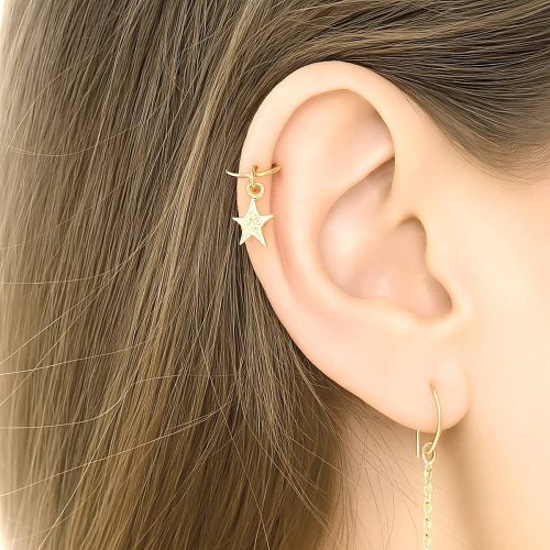 Seamless helix hoop earring with tiny star charm in 14k gold filled